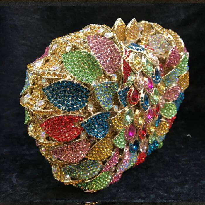 gold Crystal Diamond Evening Bag multi colour Metal Hard Case Minaudiere Handbag Purse Wedding Party Clutch wallet messenger bag
