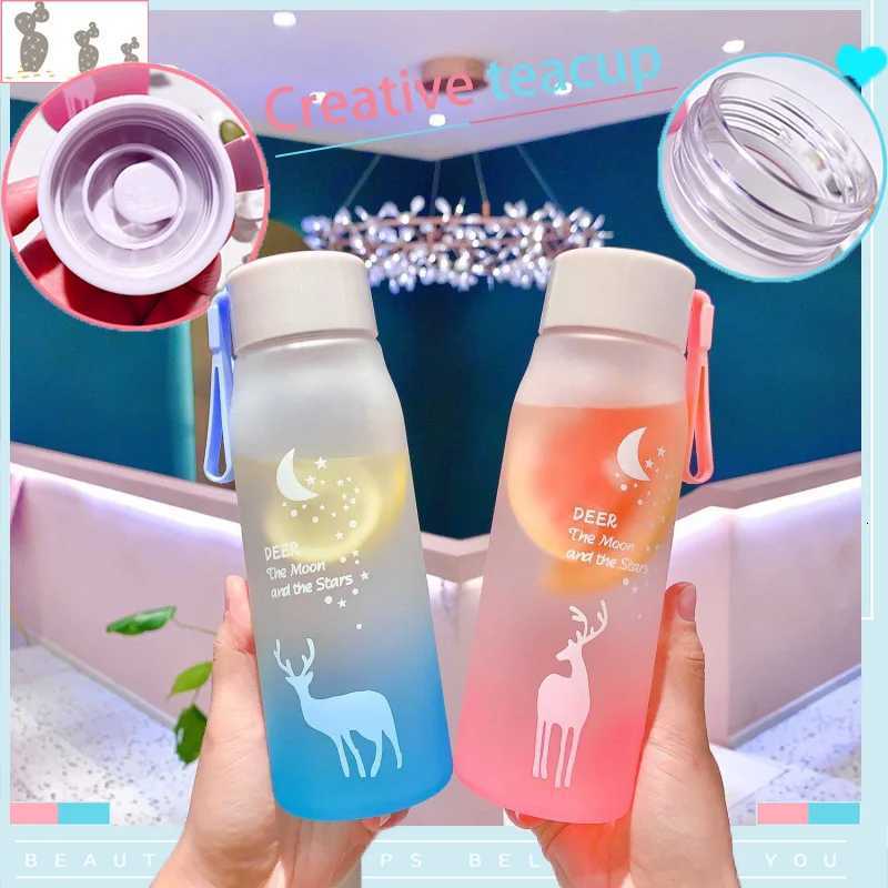 580ml Water Bottle Portable Gradient Color Plastic Water Cup Outdoor Sports Leakproof Drinking BottleW251114