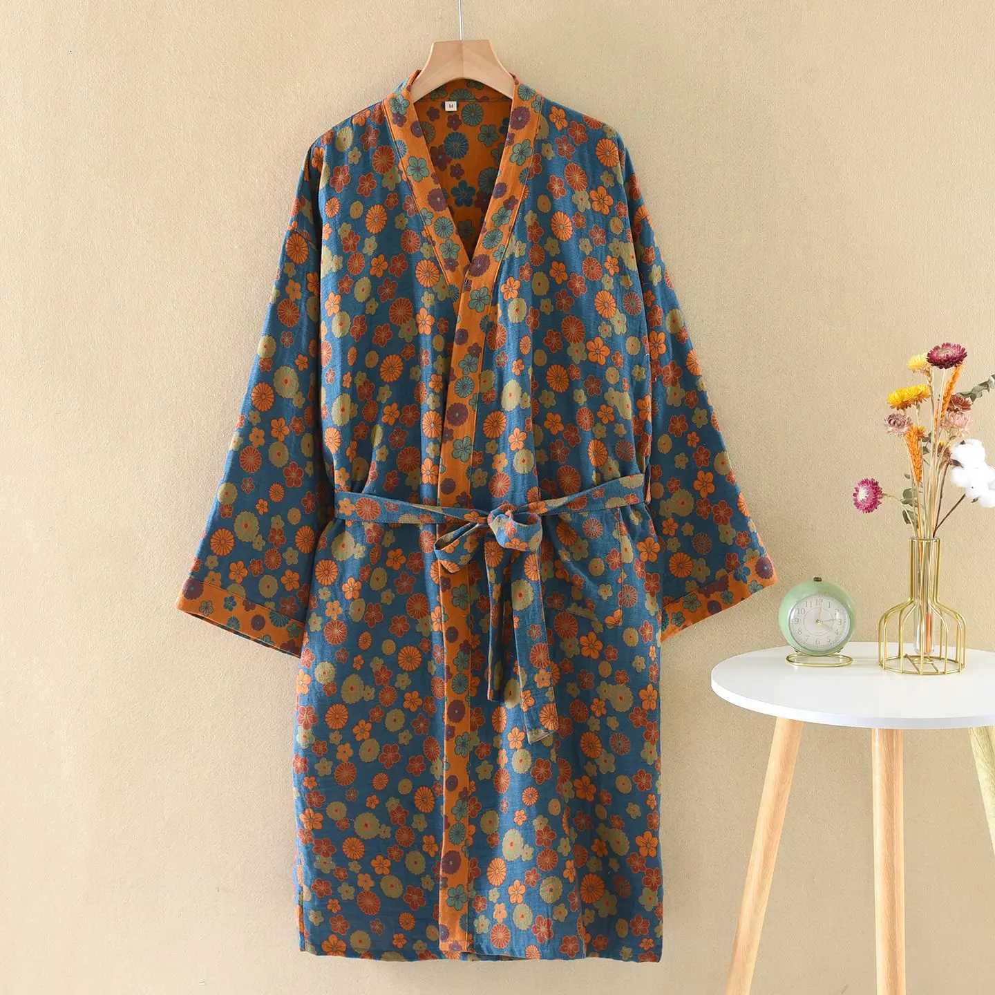 Cotton Yarn Dyed Nightgown Robes for Women Spring and Autumn Thin Vintage Jacquard Sleepwear Yukata Kimono Bath Robe C251115