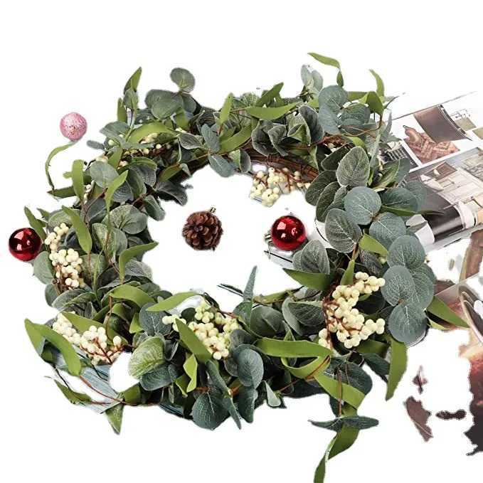 45cm Easter Holiday Garden Decoration Rattan Wreath Simulation Eucalyptus Leaf Rattan Door Head PendantM251115