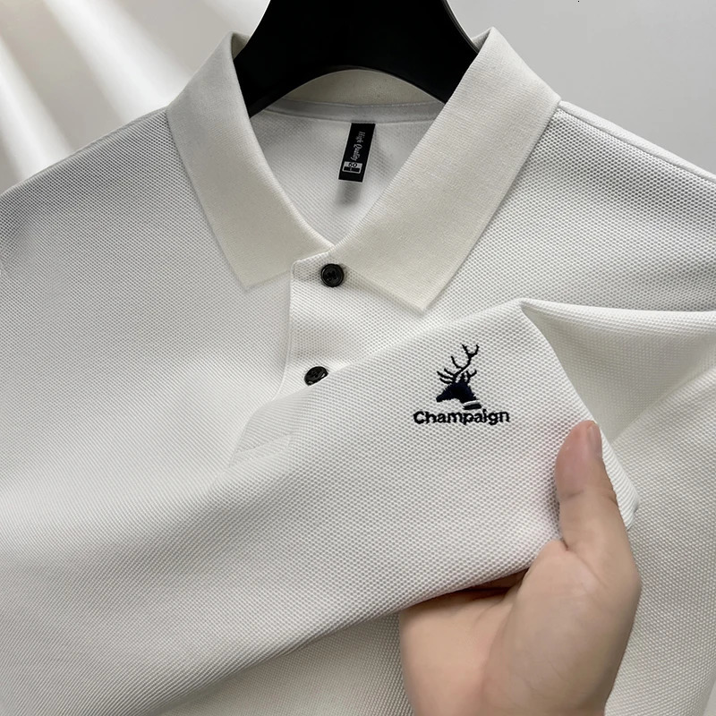 100 pure cotton long sleeved mens polo shirt with automatic fashion deer head exquisite embroidery soft and comfortable Ts 250411