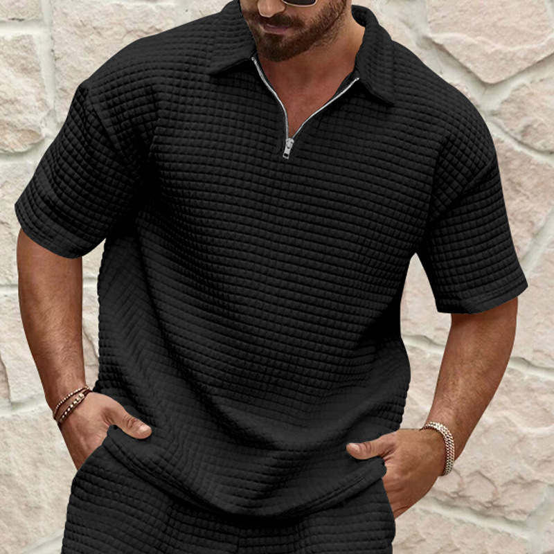 2025 Summer New Polo Shirt for Men's Casual and Comfortable Jacquard Small Square Solid Color Collar Sports Short Sleeve