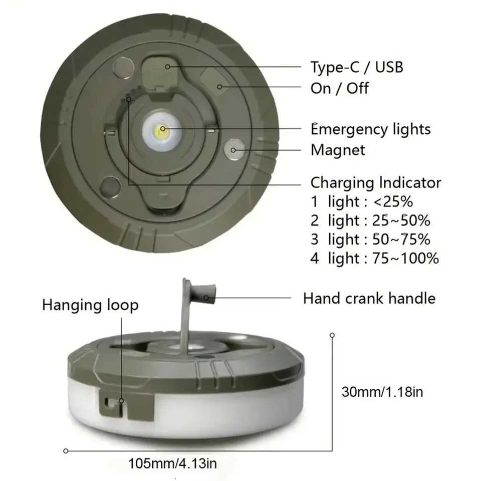 Rechargeable 4-in-1 Camping String Light - RGB/Warm LED Reel w/8 Modes Magnet Hook Waterproof Lantern for Tent/Garden/Outdoor M251115