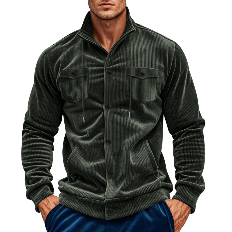 High end with spring and autumn stand collar, European cotton fleece, Amikaki multi pocket casual jacket for men