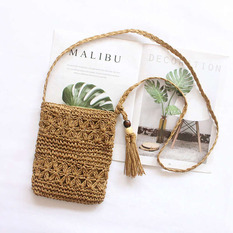 Handmade Beach Bag Straw New Single Shoulder Crossbody Women's Hand Woven Beach Bag, Hollowed Out Tassel Artistic Leisure Versatile Small Bag Kq2
