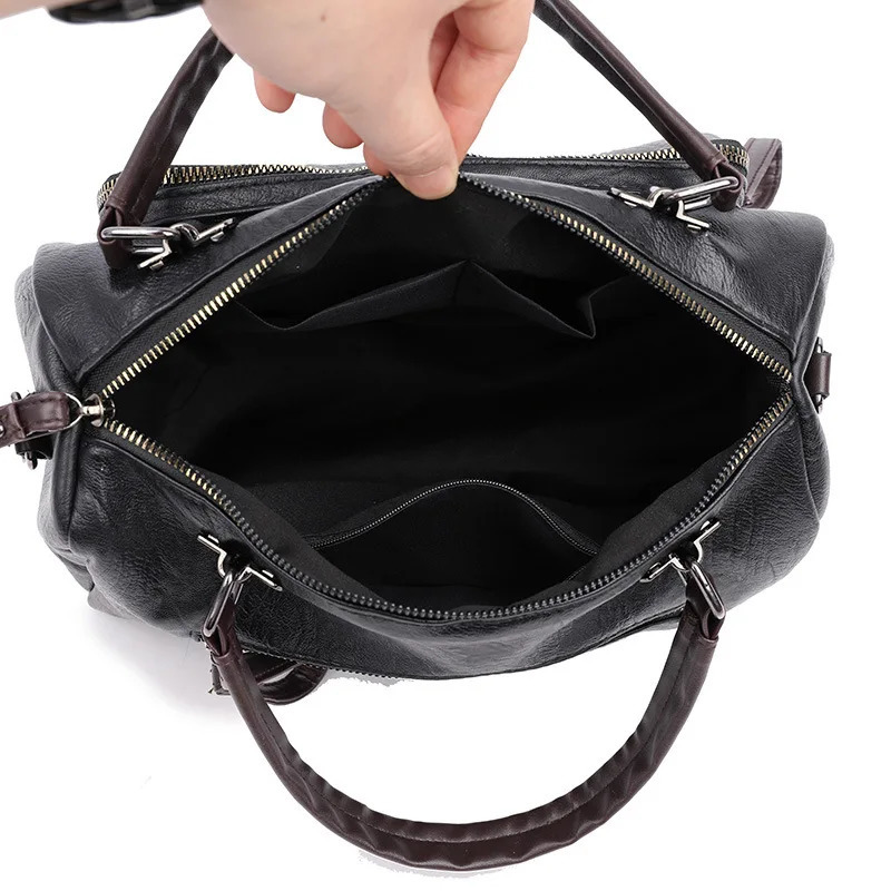 Retro large capacity womens shoulder bag soft PU leather cross body bag womens casual messenger handbag 250410