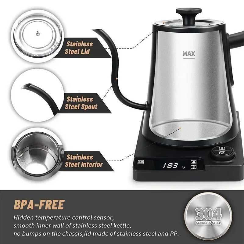 1200W Electric Kettle Intelligent Constant Temperature Fine Mouthed Electric Kettle Hand Brewed Coffee Kettle Goose Neck Kettle Y251114