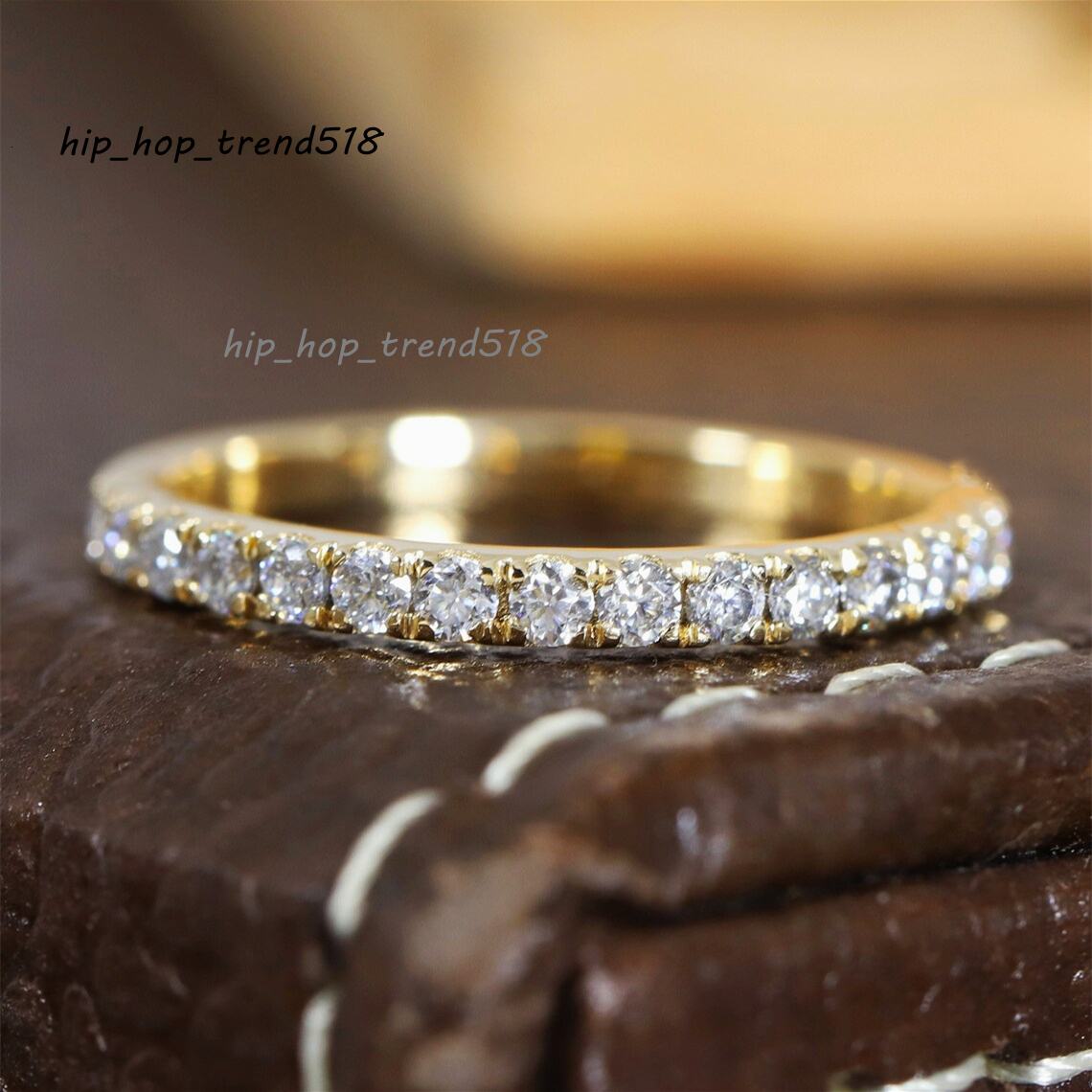 14k yellow gold classical lab diaond half pave eternity match ring solid gold hpht cvd diamond wedding band ring for women real gold fine jewelry