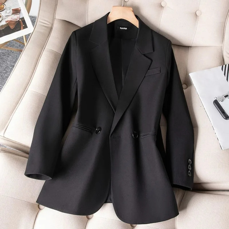 Spring and Autumn womens solid color long sleeved solid casual womens jacket fashionable split style jacket 250415