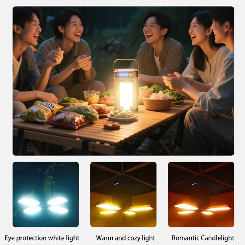 Portable rechargeable solar camping light rechargeable flashlight six lighting modesFoldable portable hanging tent light M251115