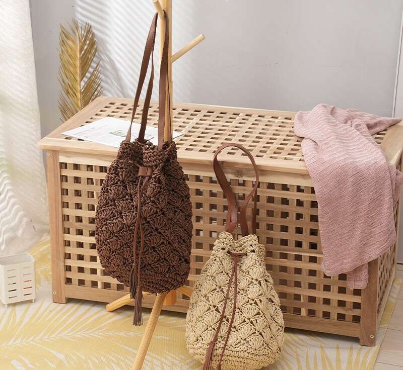 Handmade Beach Bag New Fashion Straw Hand Woven Western Style Shoulder Bag Straight Hair Kq2