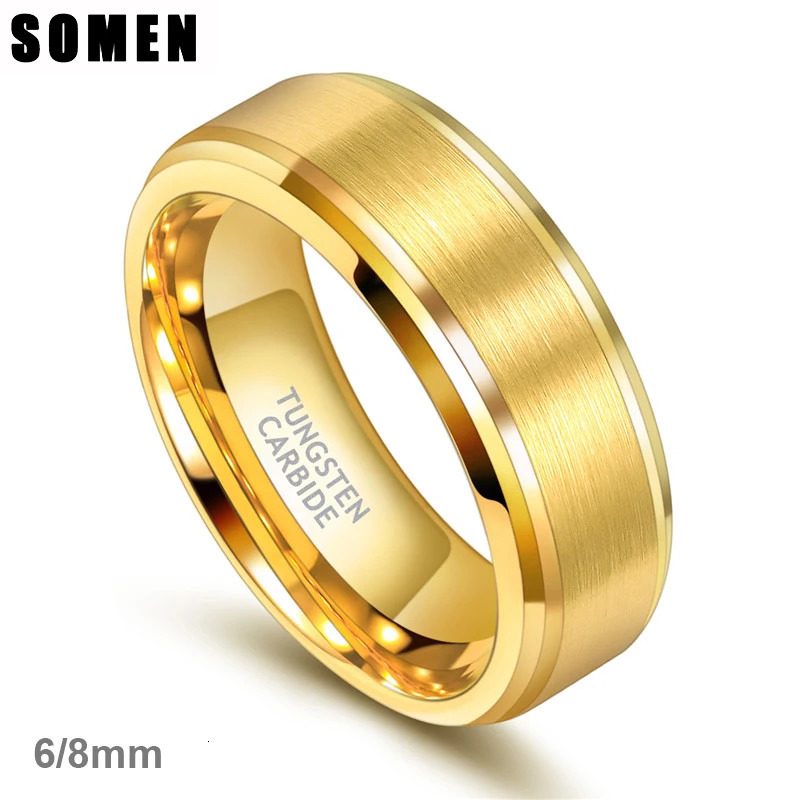 Somen Arrival Classic Men Ring Gold Color 6mm 8mm Width Tungsten Carbide Unisex Wedding Band Simple Ring Jewelry 250414