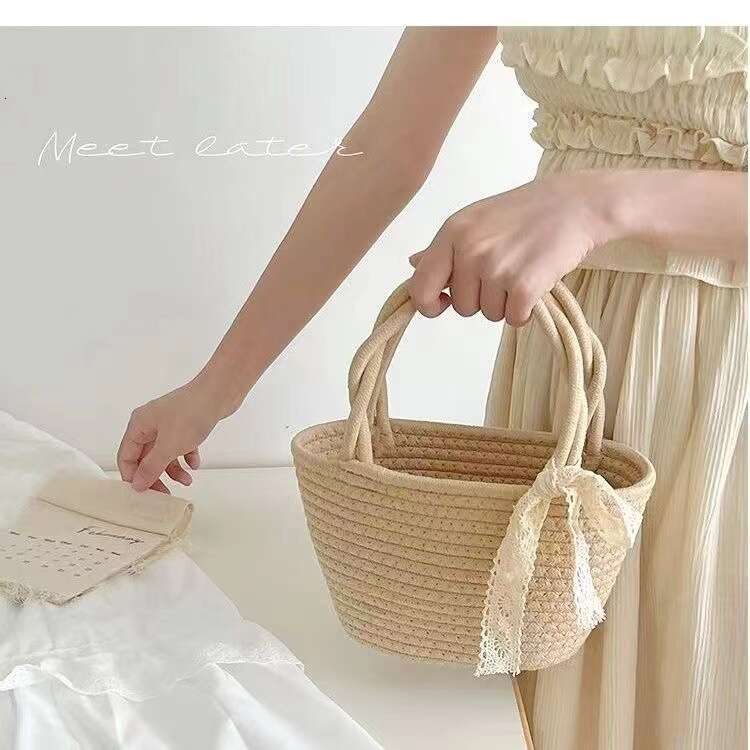 Handmade Beach Bag Rural Tyle Hand Woven Bag Made Of Cotton Eco-Friendly Tote Bag, Popular Among Internet Celebritie For Commuting, Nack, Cometic, Tor