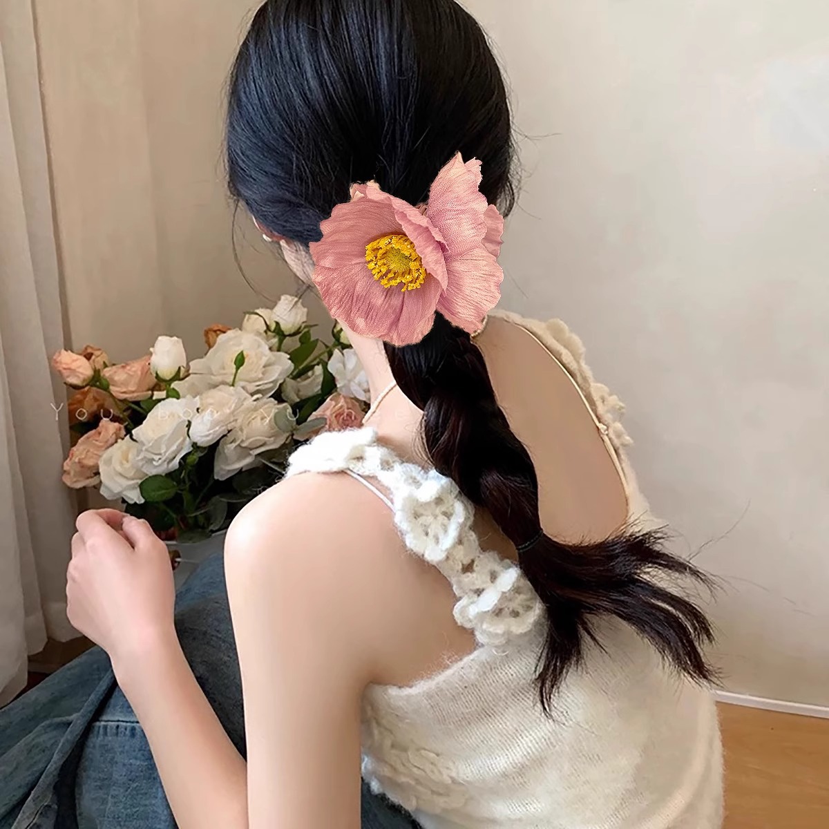 Fabric Retro Flower Classic Fashion Ponytail Hair Rope Wholesale Party Hair Decoration Scruchies Gift Hair Pin Accessories