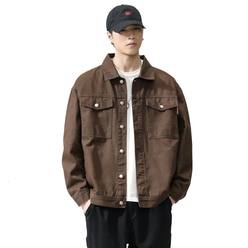 Mens cotton lapel jacket retro style commodity jacket Upscale casual denim jacket Spring 250415