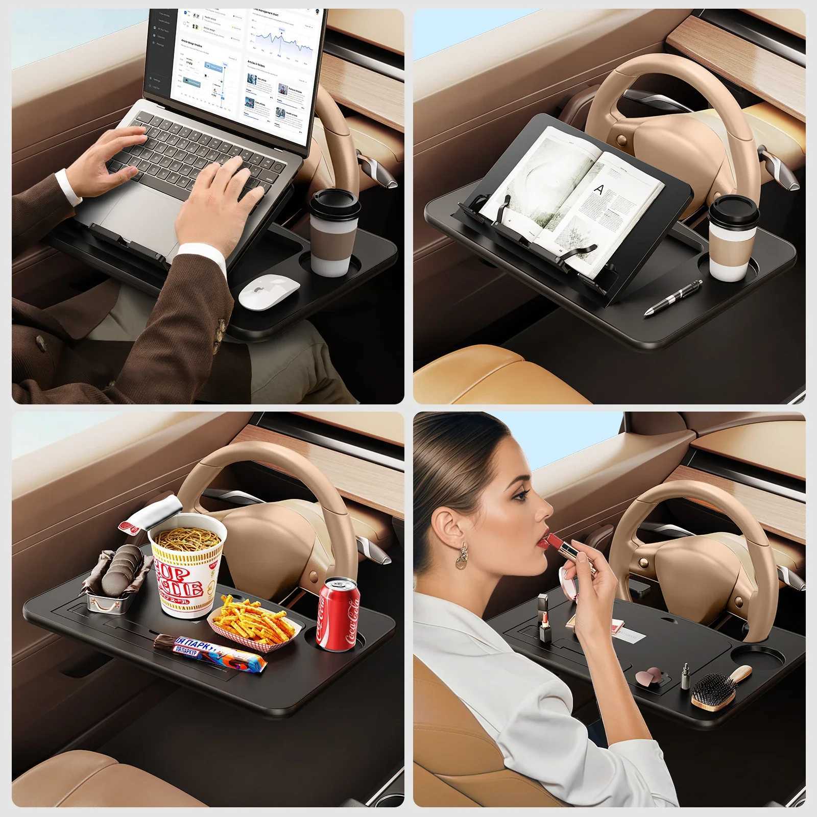 Oatsbasf Portable Car Laptop Computer Desk Stand Mount Car Steering Wheel Desk Foldable Adjustable Tray Board Table for WorkingM251115