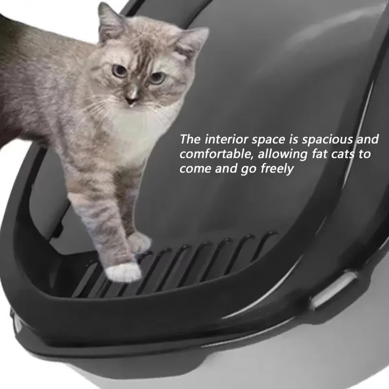 Semi-Enclosed Cat Litter Box High Side Splashproof n Large Capacity Kitty Sandbox with Litter Scoop Easy Clean Pet Supplies 250414