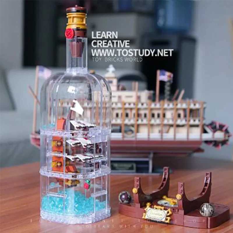 21313 Ideas Ship in Bottle Pirates Building Blocks Construction Set Moc Bricks with Stand Boys Toys for Children Christmas Gifts M250415
