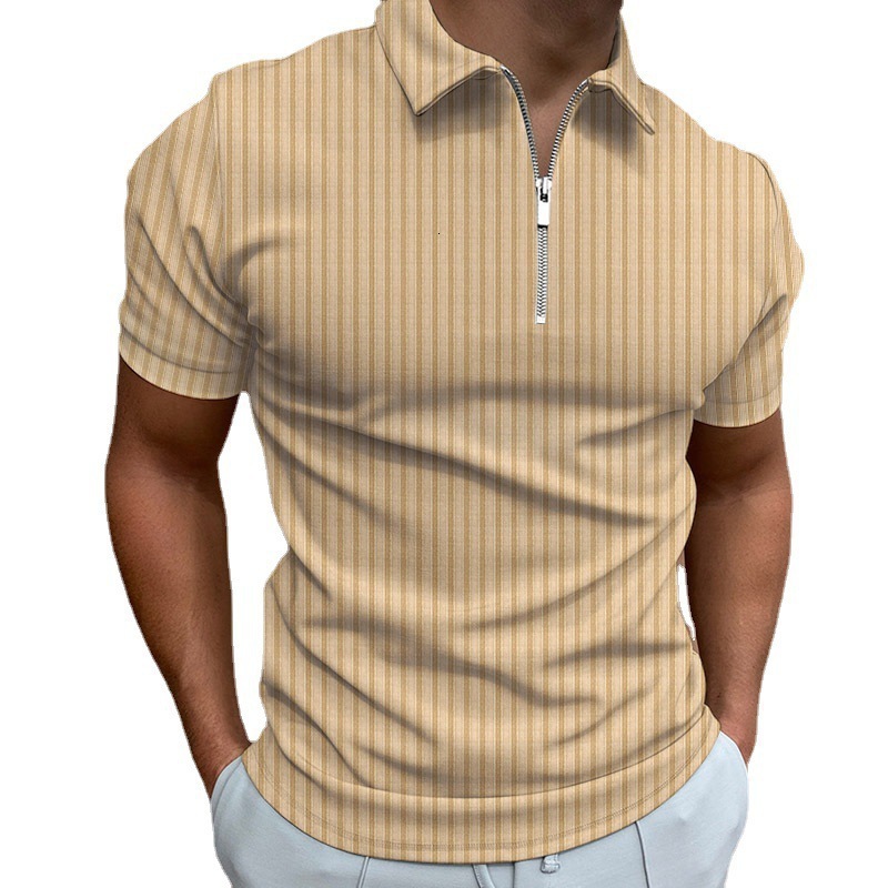 Spring/Summer New Mens Polo Shirt Zipper Stripe Mens Polo Shirt T-shirt