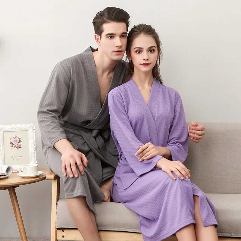 Men Women Terry Bathrobe Suck Water Towel Sleepwear Spa Hotel Waffle Bath Robe Kimono Plus Size Dressing Gown Couple Clothes C251115
