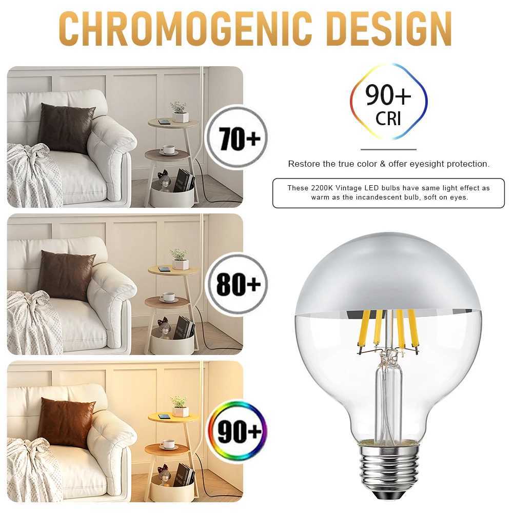 E27 Mirror Silver Retro Edison LED Light Bulb G80 7W 220V Vintage Filament LED Lamp 1050LM High Lumen 2700K Warm White Lighting C251115