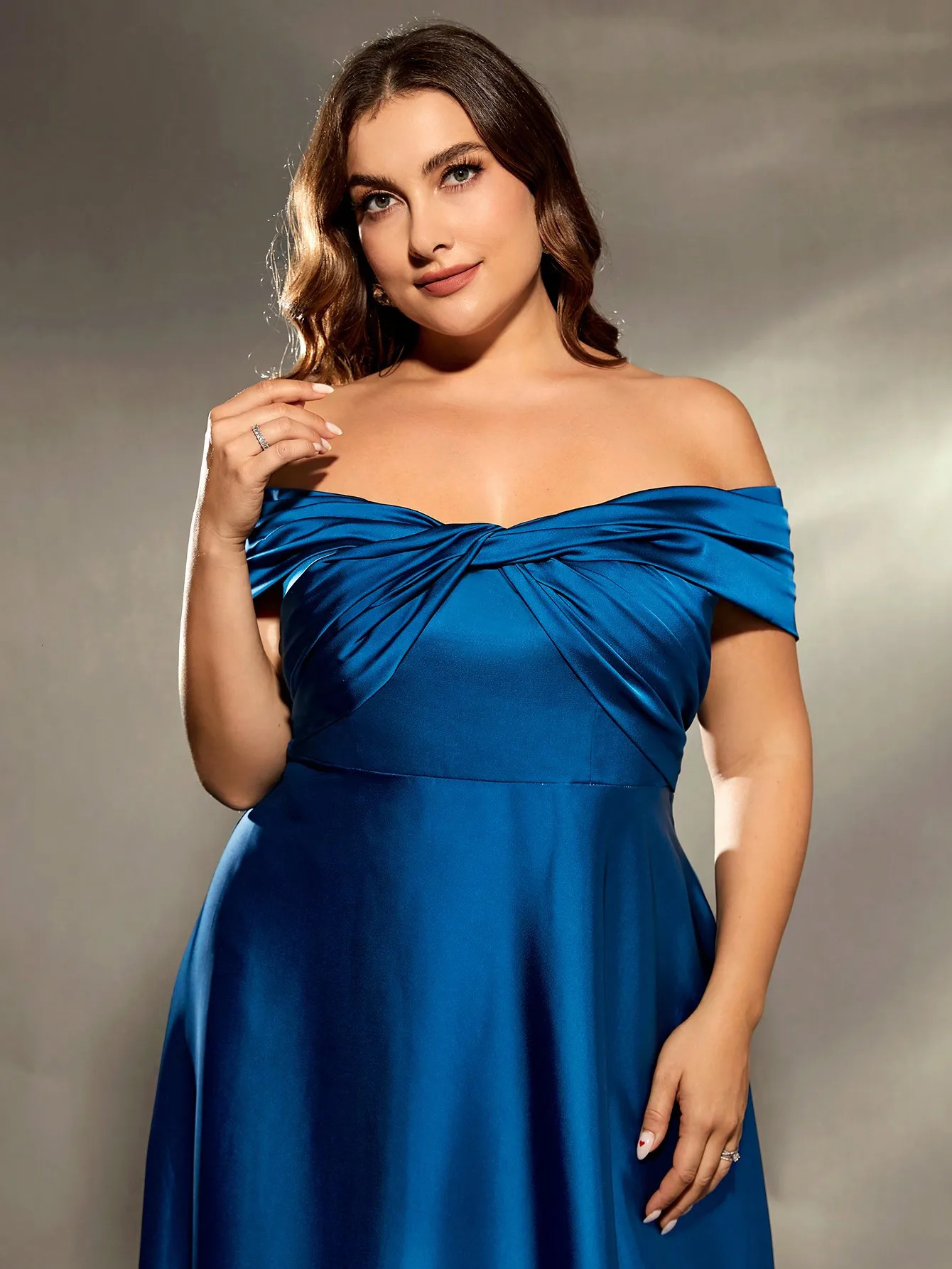 Mgiacy plus size collar irregular serial port satin full dress evening gown party bridal 250407