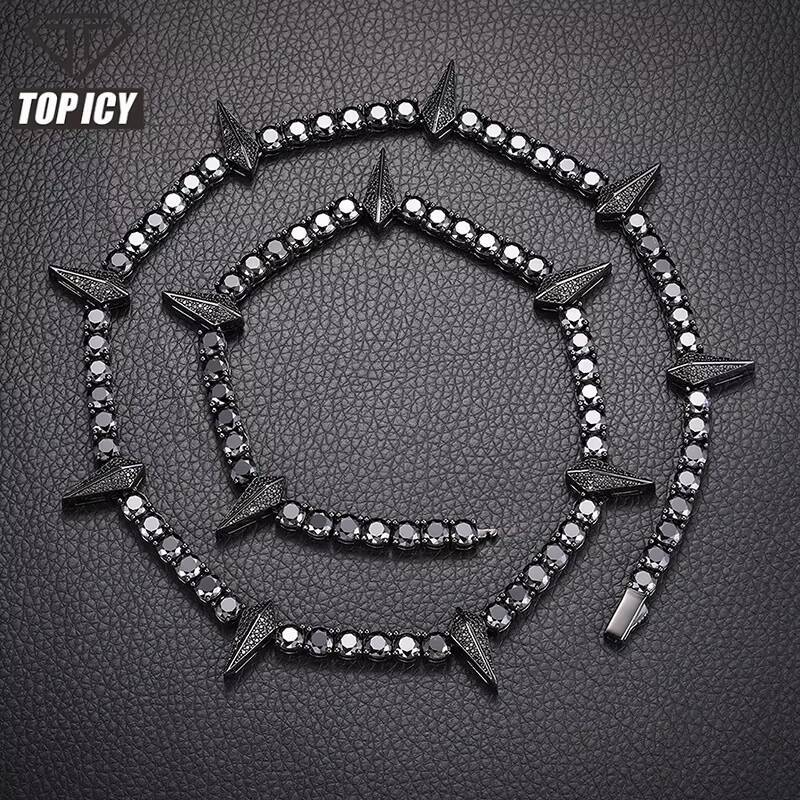 5MM Black Moissanite Tennis Chain Pass Diamond Tester 925 Sterling Silver VVS Diamond Chain Spike Tennis Necklace