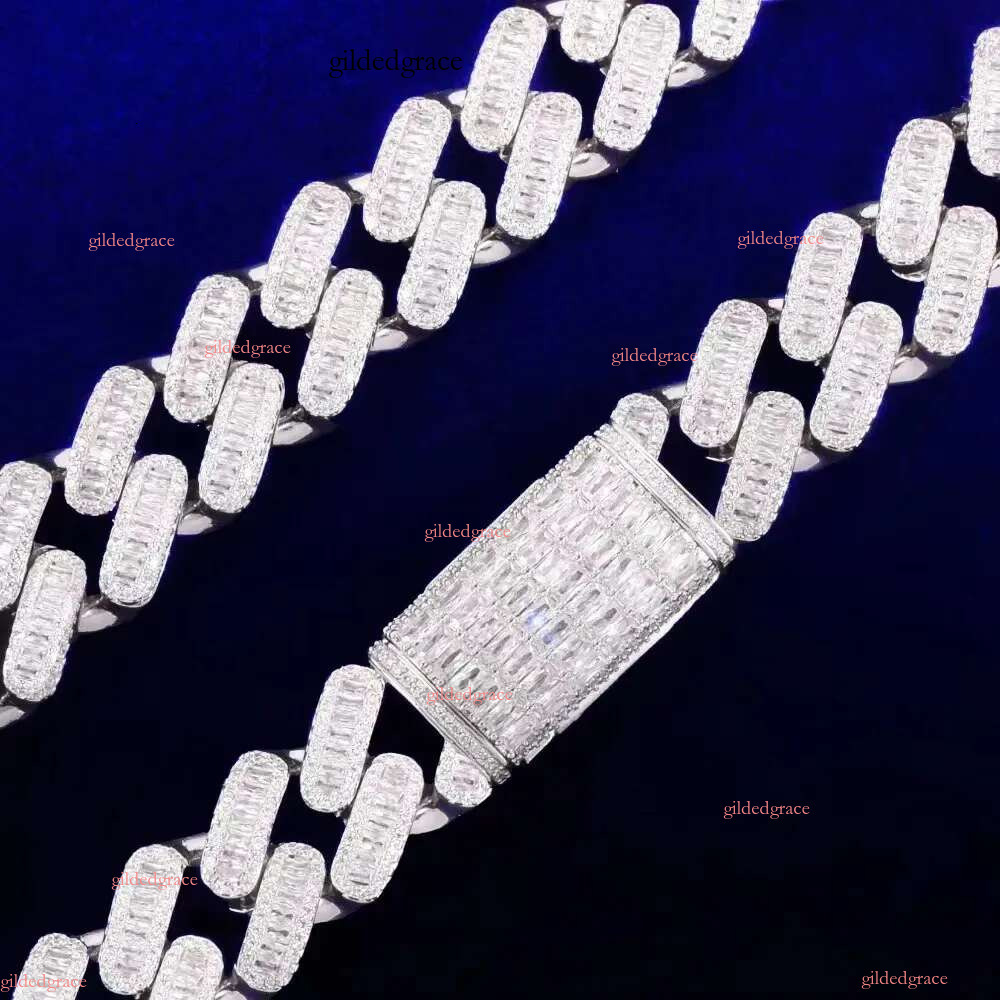 necklace moissanite chain Big Heavy Mens Necklace Sier Vvs Moissanite Baguette Dia Hip Hop Iced Out Cuban k Chain