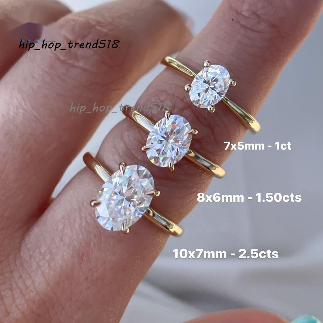 Fancy 14K 0.5Ct 1Ct 1.5Ct 2Ct Oval Cut CVD Lab Grown Diamond Rings D-VS1 Diamond Solitaire Wedding Engagement Rings Double Claws