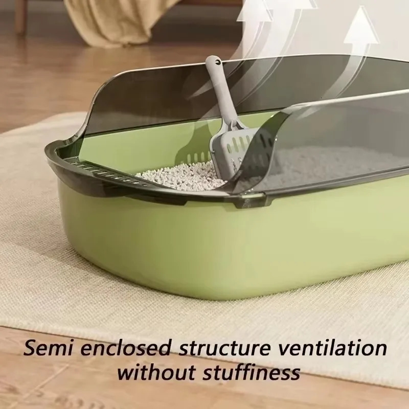 Splashproof Cat Litter Box High Side Semi-Enclosed Portable Cats Sandbox Non-Stick Surface with Litter Scoop Pet Toilet Supplies 250414