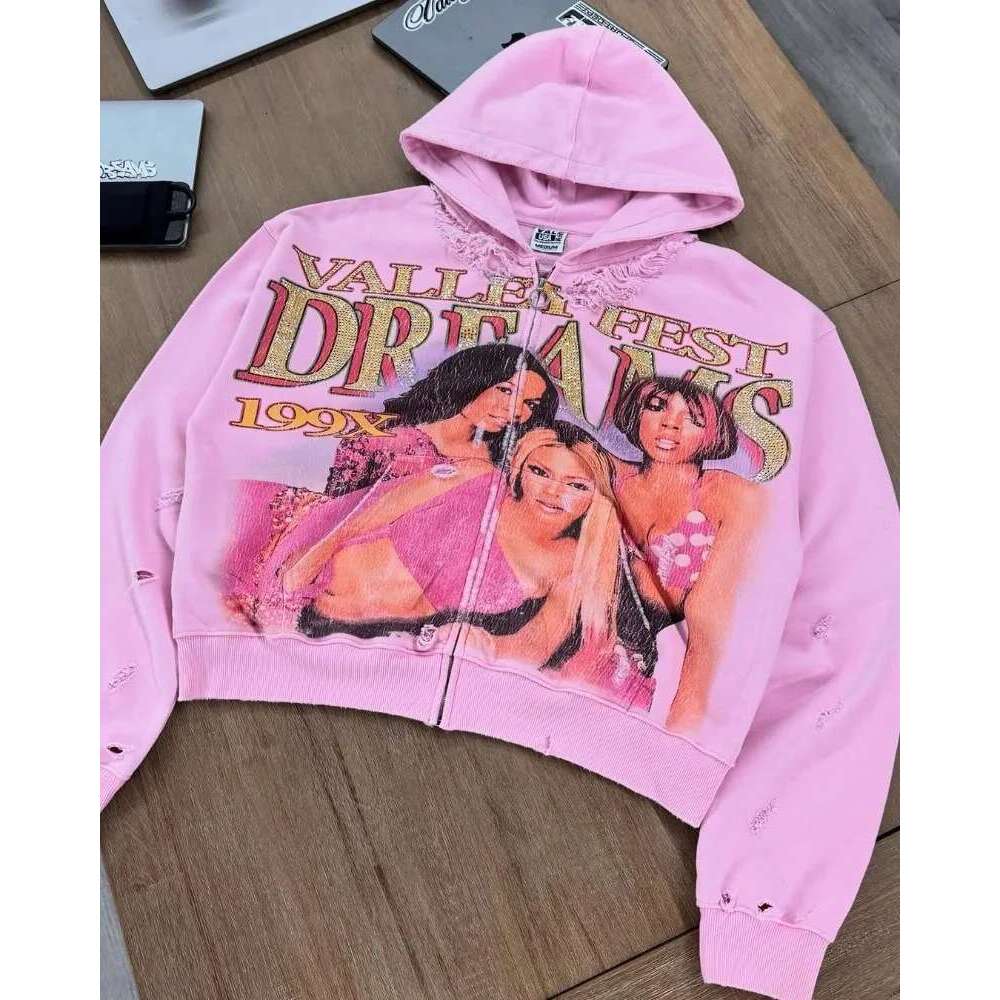 2025 Y2k American Haruku Retro Cartoon Printed Sweatshirt Men Casual Loose Hip Hop Oversized Zipper Hoodie Women