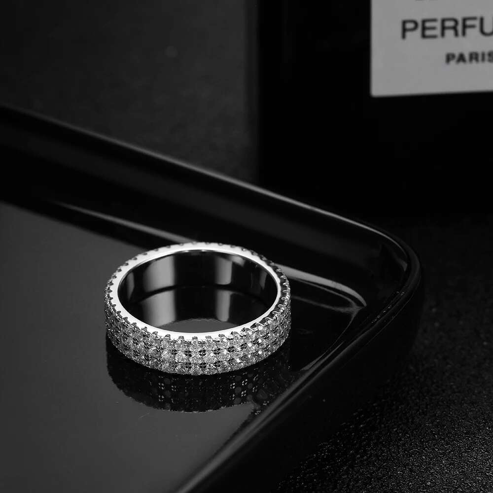 KNOBSPIN Full Moissanite Ring Sterg Sliver Plated Eternity Band Hip Hop Rings For Woman Man Party Sparkg Jewely
