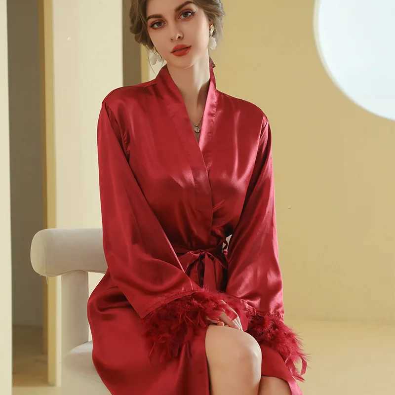 Black Father Robe Satin Kimono Long Ice Silk Bathrobe Lady Wedding Dress Autumn New Elegant Home Clothes Intimate Lingerie C251115