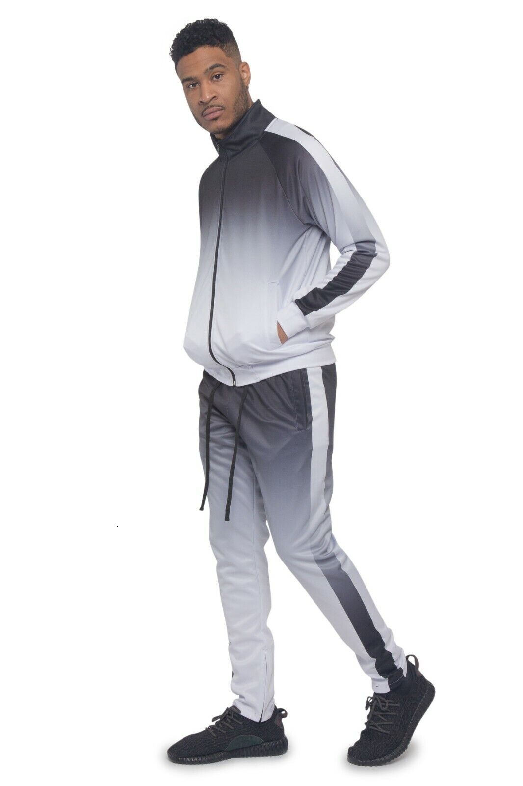Gradient Men's Ombre Colored Pant&Jacket 2 Piece Sweatsuit Set Track Suit ST579
