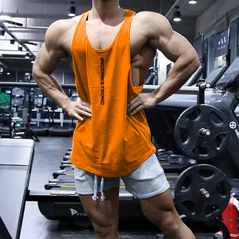 Mens bodybuilding vest gym fitness sleeveless shirt pure cotton clothing fashionable underwear American sports 250407