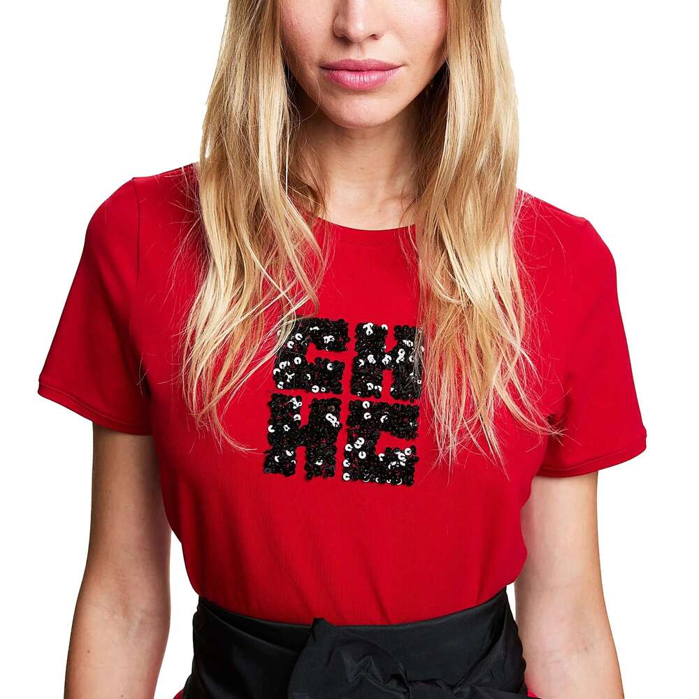 New 2025 Women's T Short Sleeve O Neck Casual Temperament Sequin Design Cotton Female Tops Summer Women Tee Shirts