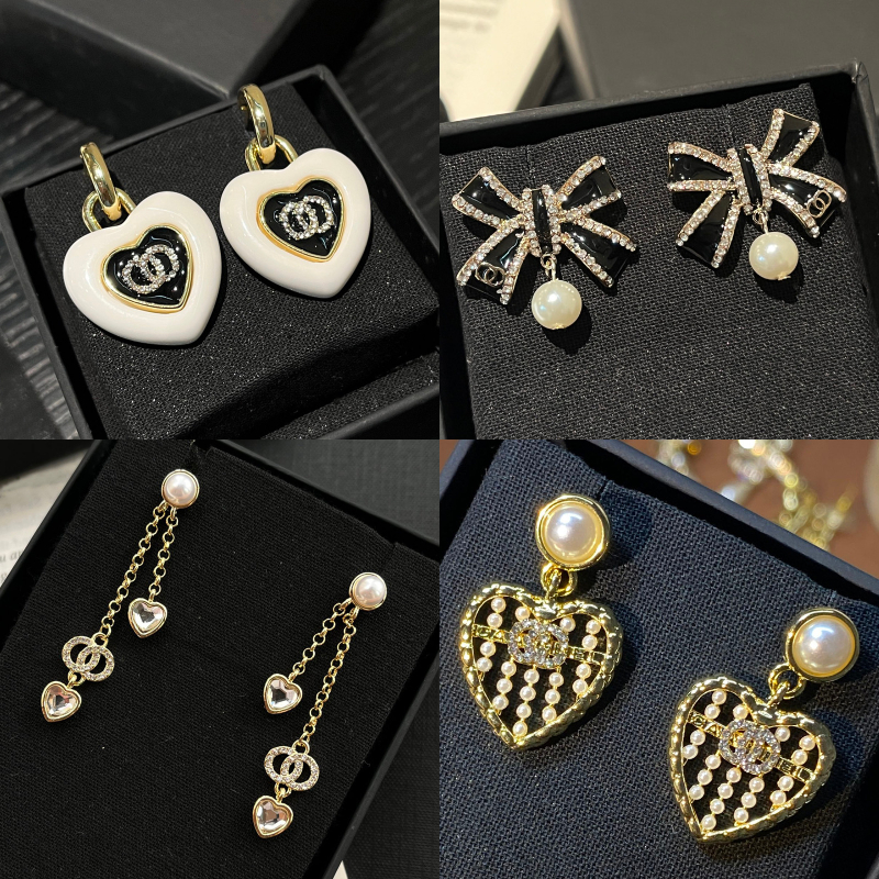 New Styles Letter Earrings Crystal Pearl Stud Famous Women Rhinestone Gold Plated Stainless Steel Earring Wedding Party Classic Jewelry Christmas Gifts