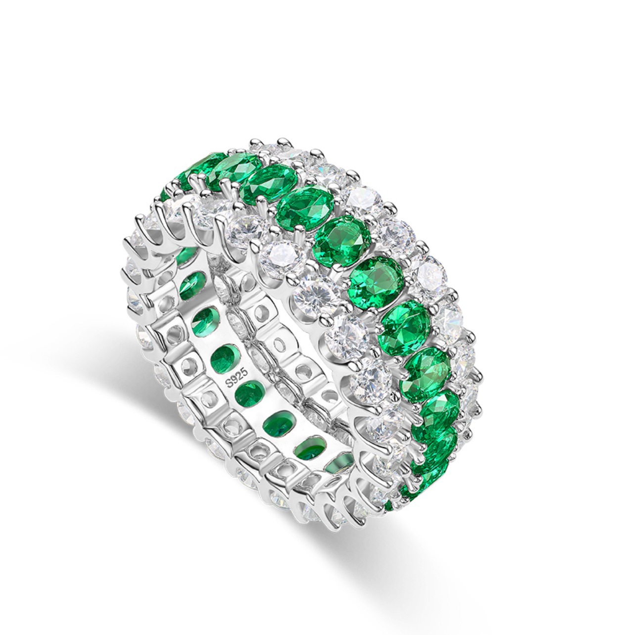 2025 Brand Sparkling Wedding Rings Luxury Jewelry 925 Sterling Silver Fill Oval Cut Emerald Zircon CZ Diamond Designer Party Elegant Women Engagement 