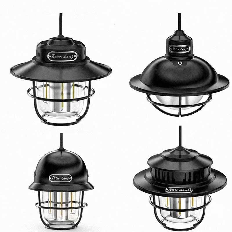 LED Camping Lamp Retro Hanging Lamp Portable Stepless Dimming Camping Light Waterproof Rechargeable Outdoor Light Lantern M251115