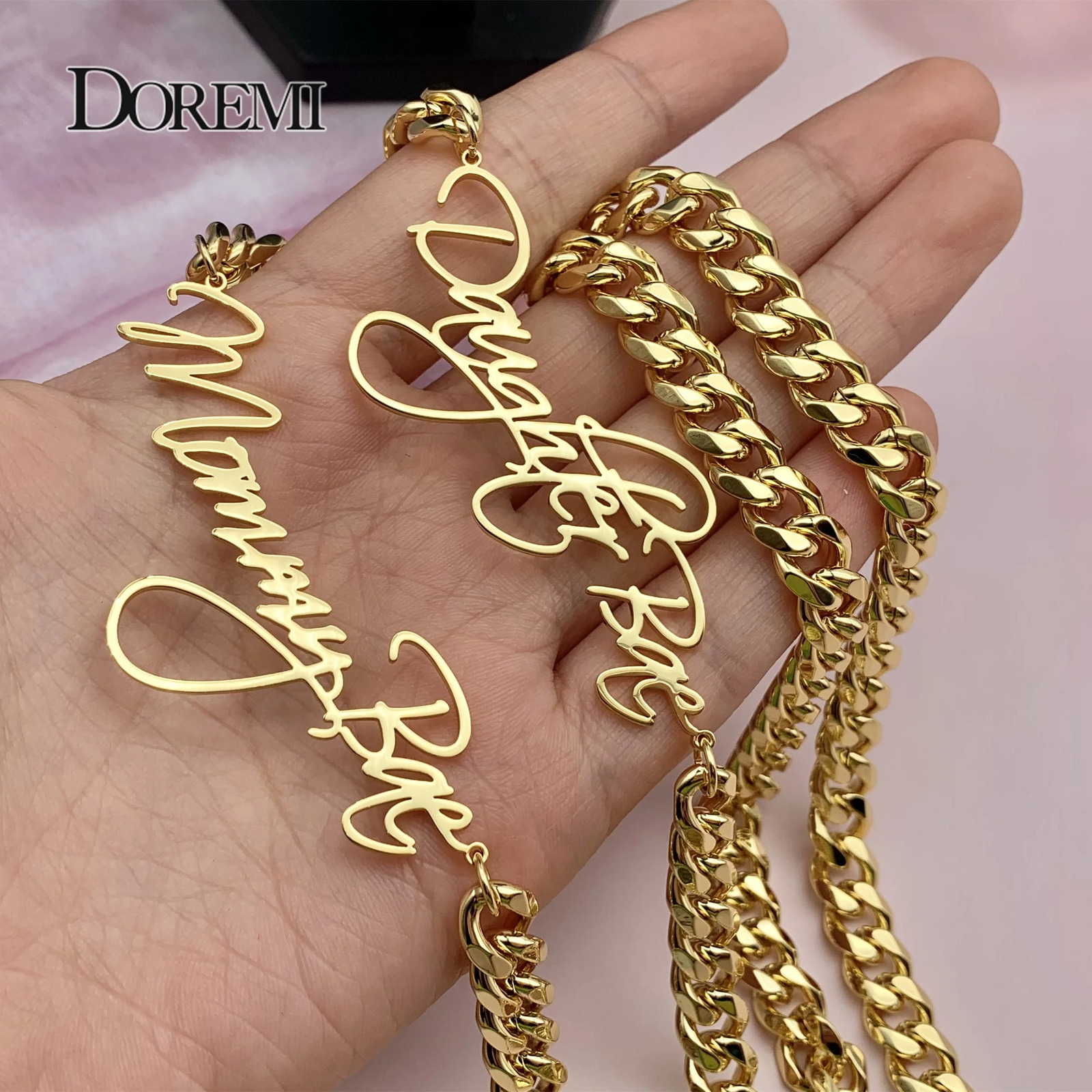 DOREMI 8mm Cuban Thick Chain Customized Cursive Nameplate Necklaces Custom Name Pendant Personalized Necklace Women Gift 250411