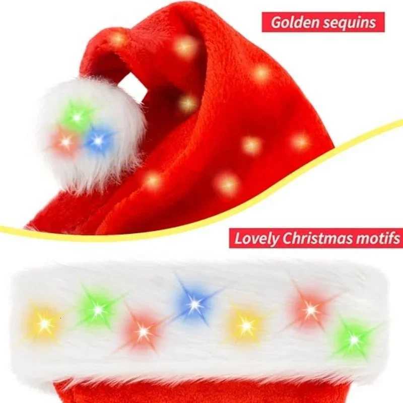LED Light Christmas Hat Colorful Plush Trim Cap Glowing Xmas Hat for Kids Adults Christmas Party Birthday New Year Decor Y251115