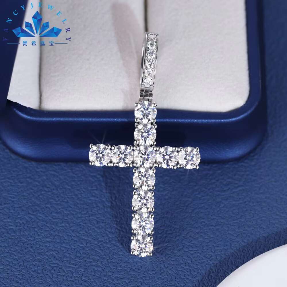 Professional Technical Suppliers 5MM Pass Diamond Tester Rhodium 925 Sterling Silver Cross Pendant for Wedding Hip Hop Rock