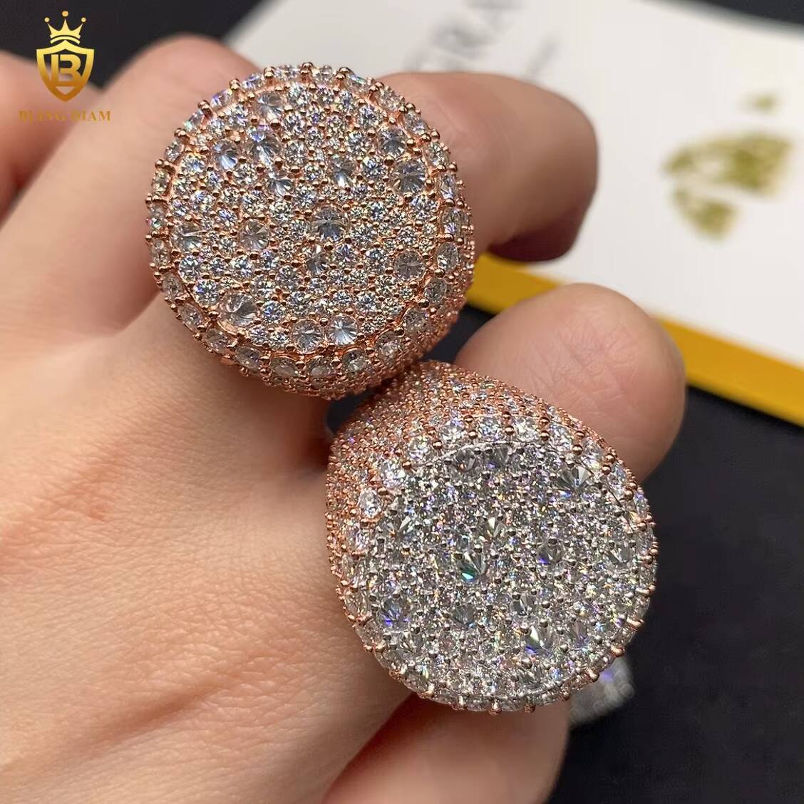 New Silver Rings Iced Out Moissanite Ring Round Brilliant Moissanite D Color VVS Fine Moissanite Jewelry Men Women GRA Certified