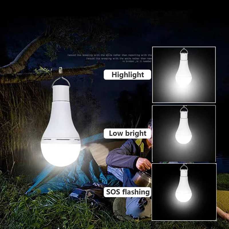 LED Solar Bulb Light Waterproof Outdoor 5V USB Charged Hanging Emergency Sunlight Powered Lamp Portable Powerful Indoor House C251115