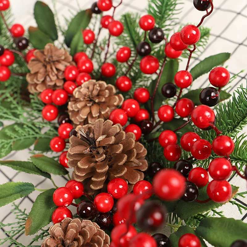 Christmas Rattan Wreath Pine Natural Branches Berries Pine Cones Christmas Wreath Supplies Home Door Decoration For New YearsM251115