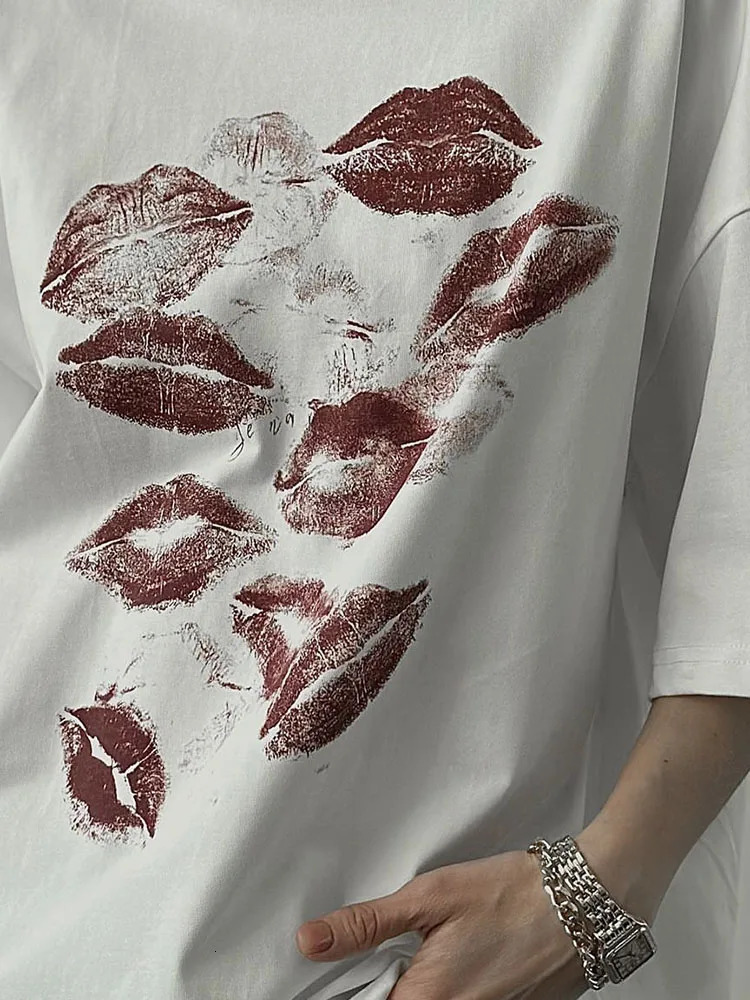 Blessyuki Harajuku Heart Printed Women T Shirts 100% Cotton Plus-size Casual Streetwear Tees Female Oversized Summer T 250415