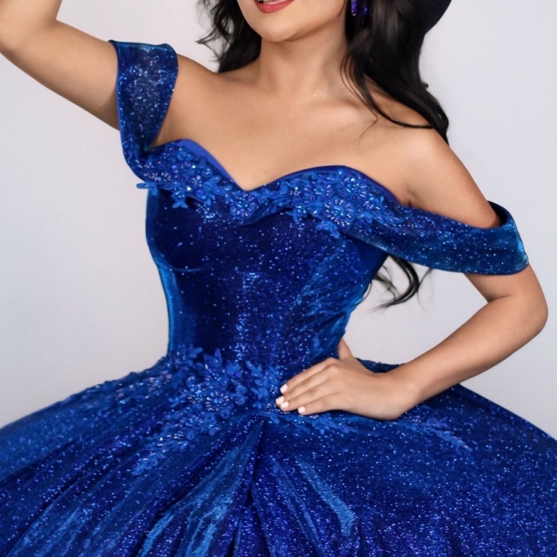 Royal Blue Shiny Princess Quinceanera Dresses Off Shoulder Sequin Applique Beading Tull Sweet 16 Dress Ball Gown Vestidos 15 Anos