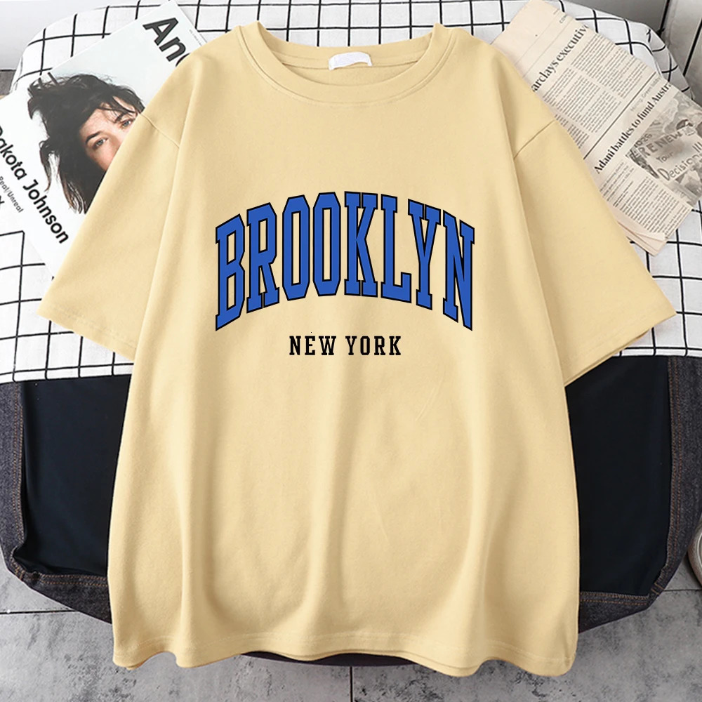Brooklyn York Blue Women Tshirt Street Hip Hop T Shirt Sport Soft Cotton Clothing Plus Size Loose T Shirt Clothing 250415