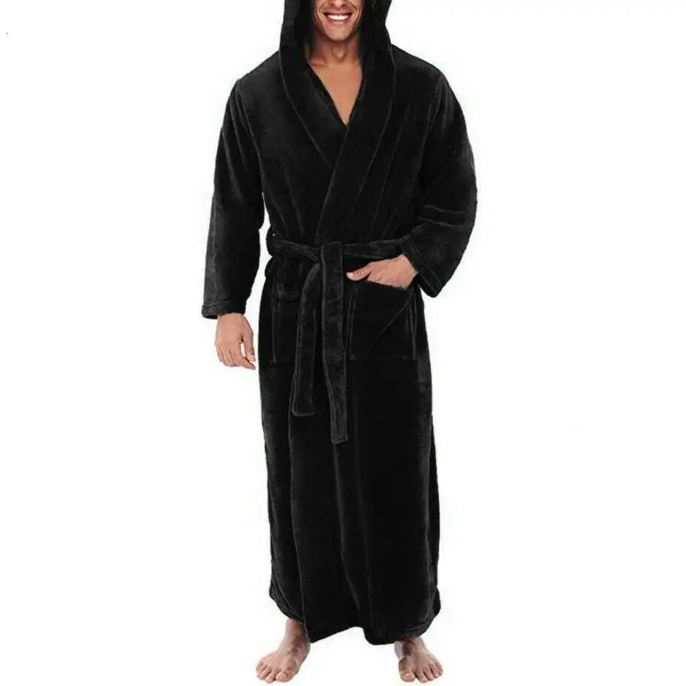 Winter Men Robes Soft Fleece Pockets Long Bath Robe Warm Male Bath Robes Coat Home Gown Sleepwear 2021 C251115