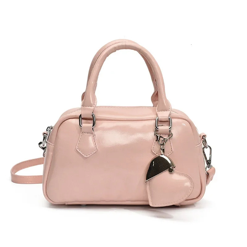 PU leather womens handbag casual cross body bag pillow Boston bowling handbag spring summer candy color 250410